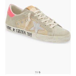 Golden Goose Beige Suede Low-Top Sneaker with Silver Star and Pink Heel 37